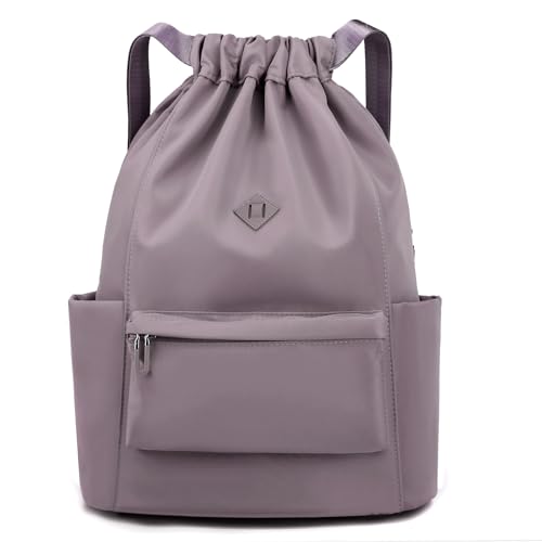 JWWYJ Drawstring Backpack with Wet Pocket Gym Backpack Water-Resistant String Bag Cinch Bag for Women Men (purple)