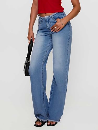 EMMIOL Women's Wide Leg Jeans Baggy Jeans Mid Rise Straight Leg Stretch Raw Hem Denim Pants Fall Outfits4