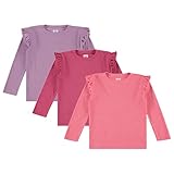 Cudlie 3枚パック 幼児 ガールズ リブ編みフリルトップス – スタイリッシュな長袖シャツ キッズ用 – 一日中快適(12M-4T), スモーキーグレープ、ピンクカーネーション、カーマイン, 12 Months