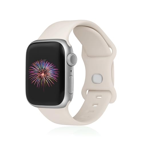 Image of Sport Bands Compatible with Apple Watch Band 38mm /40mm /41mm /42mm /44mm /45mm /49mm Women Men,Soft Silicone Strap Compatible with iWatch Ultra2 /Ultra Series10 /9 /8 /7 /6 /5 /4 /3 /2 /1 /SE Starlight