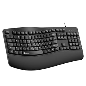 RECCAZR Ergonomic Keyboard, Wired Computer USB Keyboard with Wrist Rest, Spill-Resistant, Wave Keys for Natural Typing, Compatible with Windows/PC/Laptop(Black)