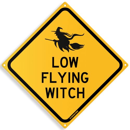 Low Flying Witch 12' x 12' Funny Tin Sign Fall Halloween Salem Haunted House Bruja Home Decor