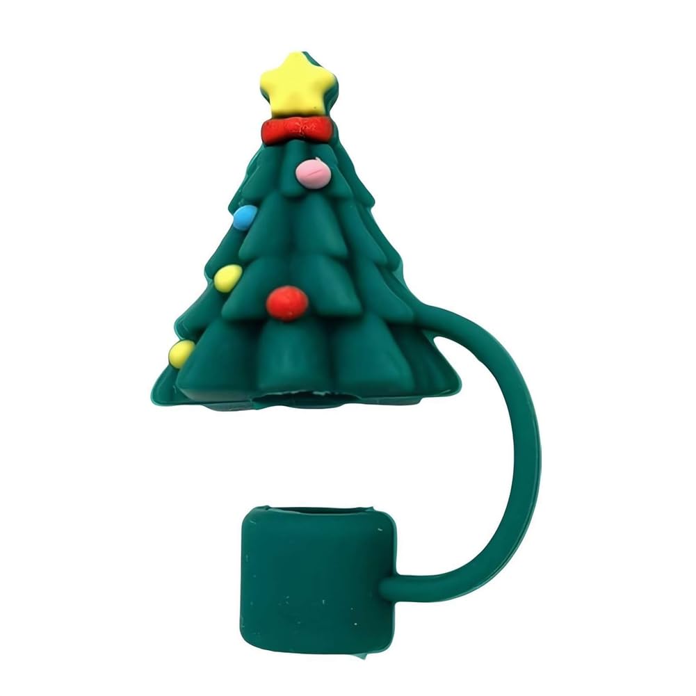 CTRLZS 10PCS Silicone Straw Tips Lids Protectors for Stanley40 Oz Tumbler Cups Green Christmas Tree Silicone Straw Covers