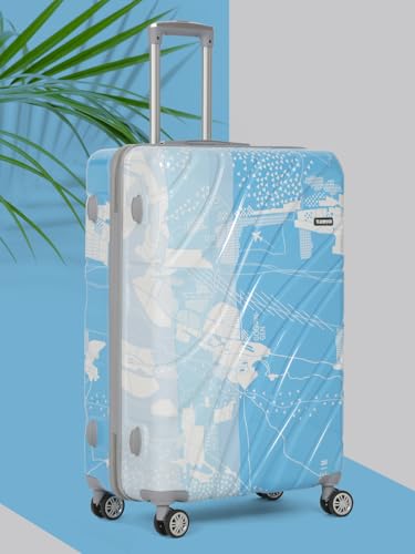 Image of Teakwood World Small 75 cm Check in Size Trolley Bag Polycarbonate 360 Degree 8 Wheels Luggage Bag with TSA Lock, Adjustable Handle Trolley Bags for Travel, Suitcase for Travel | Blue
