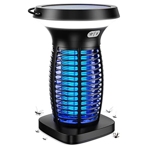 Zechuan Solar Bug Zapper Outdoor Waterproof, High Powered Pest Control Electric Mosquito Zapper Killer Indoor, Rechargeable Insect Trap Fly Zapper for Home, Patio, Backyard, Camping