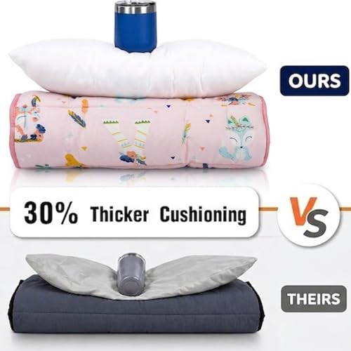Image of Primlect Thickened Toddler Nap Mat with Removable Pillow and Minky Blanket, Extra Large 55''x35'' Sleeping Bag, Washable, Roll up, Perfect for Daycare, Preschool, Kindergarten, Boys and Girls Pink Fox | 55''x35'' Sleeping Mat with Blanket, Washable, Roll up, Perfect for Daycare, Preschool, Kindergarten, Girls, Fox