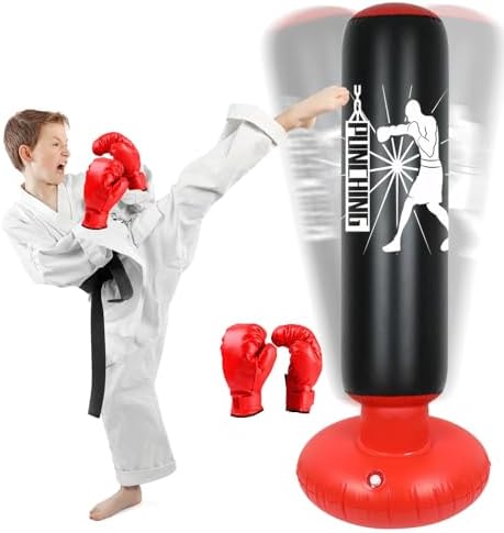 Qoosea Saco de Boxeo Niños, 160cm Bolsa de Boxeo Inflable de Pie ...