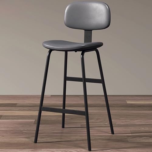 Taburete de bar con respaldo, taburete industrial con asiento de cuero y patas de metal, taburete alto acolchado con reposapiés para cocina, bar en casa y bistró