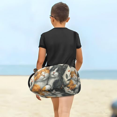 Duffle Bag for Boys or Girls with Shoes Compartment, Cats in Love Among Flowers Sports Travel Bag Overnight4