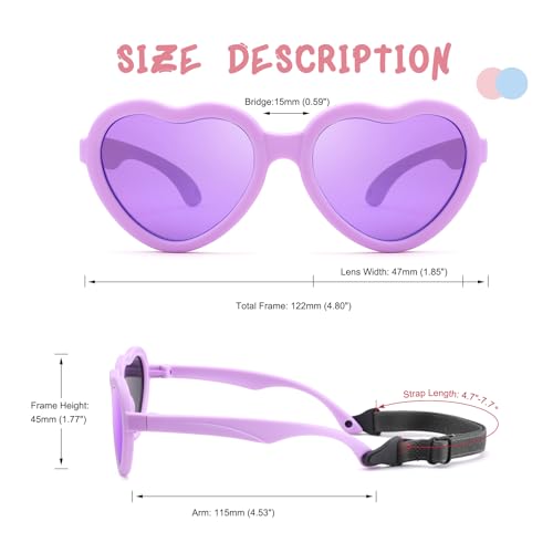 COASION Kids Polarized Sunglasses with Strap - TPEE Rubber Flexible Heart Sunglasses for Toddler Girls Boys Age 2-84