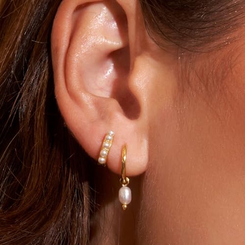 Gold-Hoop-Earrings-for-Women-14k-Gold-Cartilage-Earring-set-Hypoallergenic-Drop-Pearl-Earrings-Dainty-Gold-Stud-Earrings-Small-Gold-Huggie-Hoop-Earrings-for-Women-Trendy-Gold-Jewelry