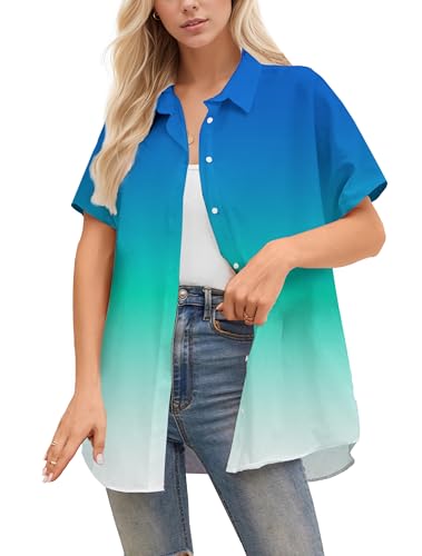 Image of Betusline Girls' and Womens' Hawaiian Shirt Blouse Button Down Beach Shirts