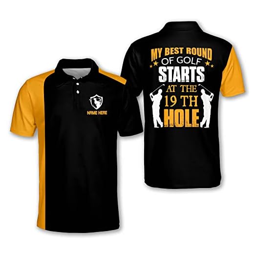 LASFOUR Personalized Funny Golf Shirts for Men, My Best Round of Golf Starts at The 19th Hole Men's Golf Shirts Short Sleeve, Crazy Golf Shirts for Men (AA3)