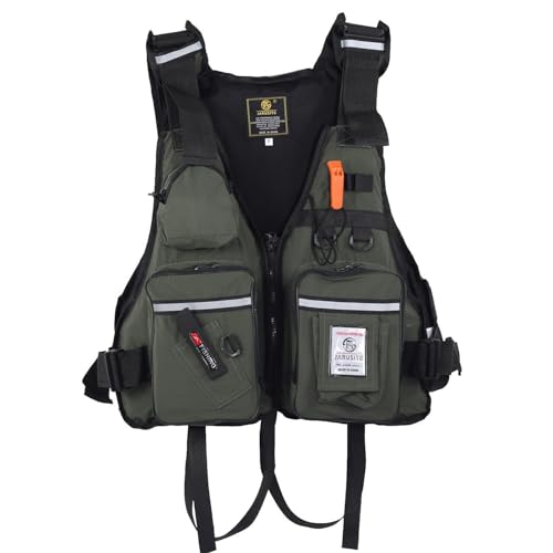 Chaleco de Pesca con Mosca Ajustable Diseño Abierto Transpirable Capa Ripstop con Acolchado Extraíble para Río Arroyo Trucha Kayak Pesca(Army Green)