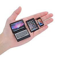 cobee 3Pcs Miniature Dollhouse Décor, 1:12 Metal Simulation Laptop Tablet Smart Phone, Mini- Dollhouse Miniatures Furniture Accessories, Doll House Miniatures Play Set (Black 3Pcs)
