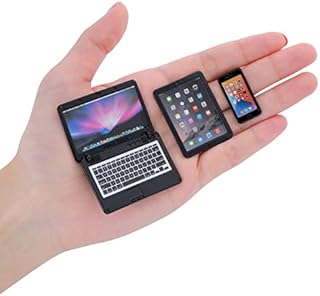 cobee 1:12 Metal Simulation Laptop Tablet Smart Phone Mini 3 Pcs/Set- Dollhouse Miniatures Computer Scene Simulation Furniture Accessories Dolls House Furniture Doll Accessories Play Set (Black-3Pcs)