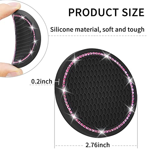 4 Pack Car Coasters, Universal Vehicle Bling Car Coaster, Cute Rhinestone Coaster for Cup Holders,Interior Accessories 2.75\'\' Silicone Anti Slip Car Coasters for Women (Pink Crystal Circle) - Thumbnail 5
