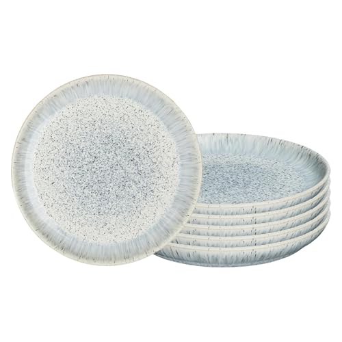 Denby - Halo Speckle Dinner Plates Set of 6-10.25 Inch Dishwasher Microwave Oven Safe - Scratch Chip Resistant - Grey, Neutral, Blue Large Ceramic Stoneware Dinnerware Plates Set