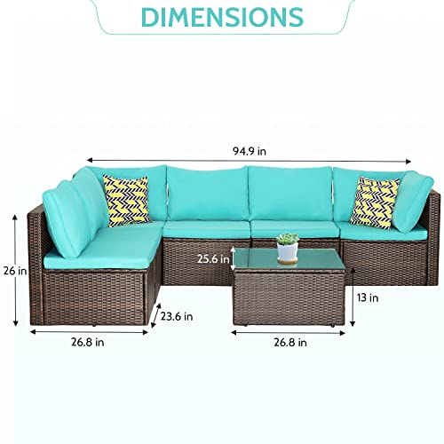 Image of PayLessHere Patio Furniture Set 7 Pieces Outdoor Furniture Wicker Conversation Set Sectional Sofa and Coffee Table Wicker Patio Conversation Sets for Backyard Porch Balcony Poolside,Blue Cushion