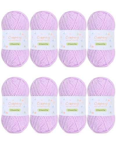 Image of Coopay Chenille Yarn for Crocheting, 8 Pack Medium Weight Yarn - CYC #4 - Total 520yd, Soft Crochet Yarns for Plush Toys, Blankets, Scarves (Purple)