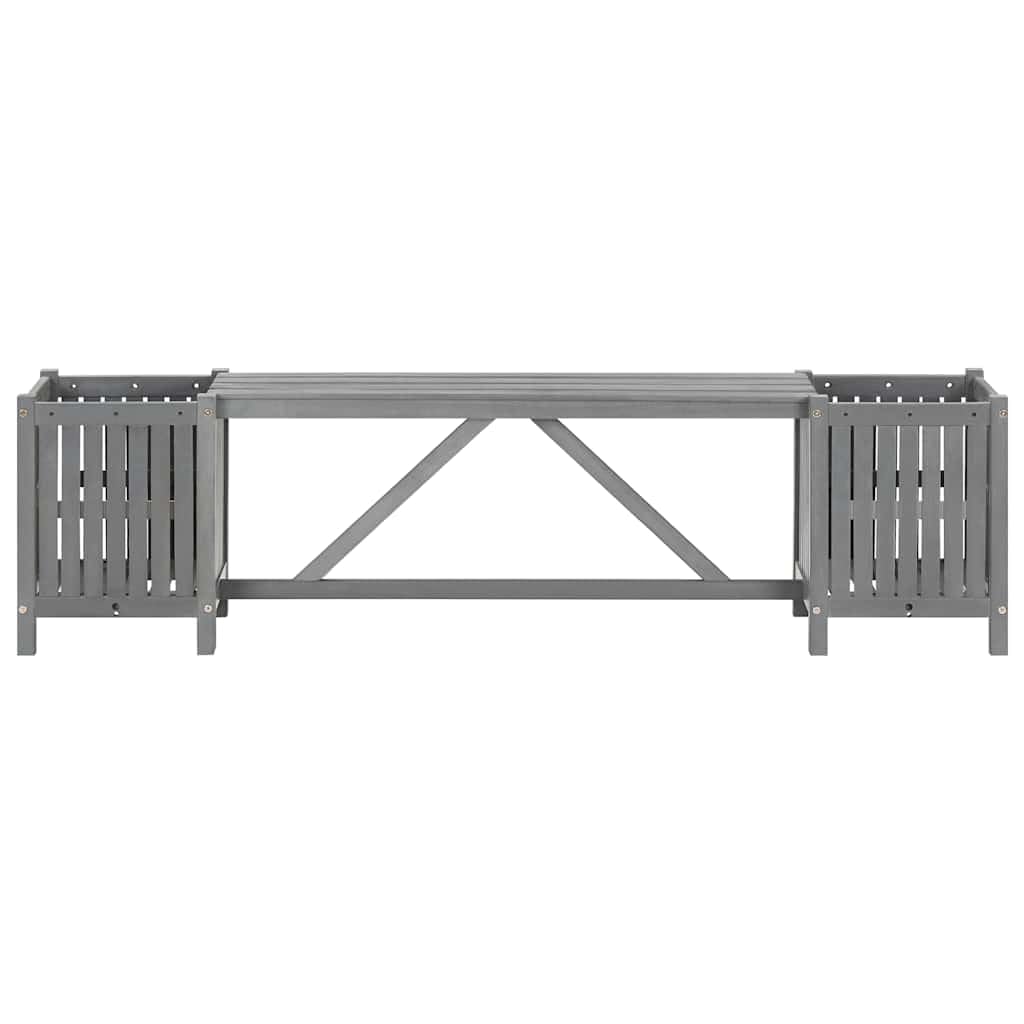 Ławka ogrodowa z 2 skrzyniami na kwiaty z drewna akacjowego, szara, 150 cm