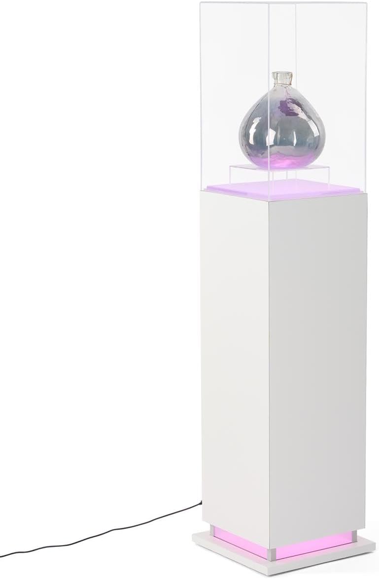 Displays2go Pedestal Display Case with Ambient LED Lighting and Clear Acrylic Top (PEDLEDWH2)