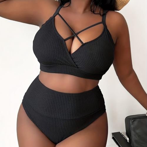 Plus Size Swimsuit for Women Two Piece High Waisted Bikini Sets Sporty Modest Bathing Suit Tummy Control Swimwear3