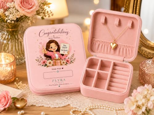 Image of Congratulations Personalized Travel Jewellery Organizer Box for Women | Custom Name Jewelry Storage Case | FREE Heart Pendant Included | congrattulation gift