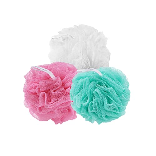 EcoTools Exfoliating EcoPouf 3 Pack, Shower Loofah Scrubs & Cleanses, Pouf with Recycled Netting, Exfoliation Removes Dead Skin, Eco-Friendly Bath Accessory, Cruelty-Free, Color May Vary, (60g Each)