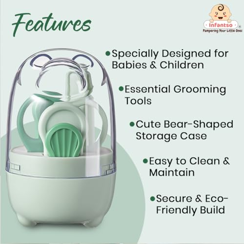 Image of Infantso (4-in-1) Baby Grooming Kit for Newborns & Toddlers (0-3 Years) | Nail Grooming Kit for Baby - Manicure Set with Kids Nail Clipper, Scissor, Filer & Nasal Tweezer | Baby-Safe Rounded Edges | Compact Travel Case