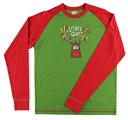 Mens Matching Pajama Shirts by LazyOne | Soft PJ Tees for Guys (Lights Out, Large)