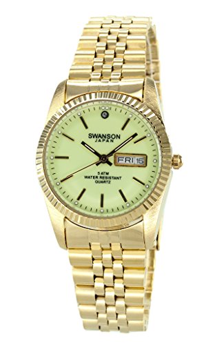 Swanson Men's Gold Day-Date Watch with Luminescent Night Glow Dial