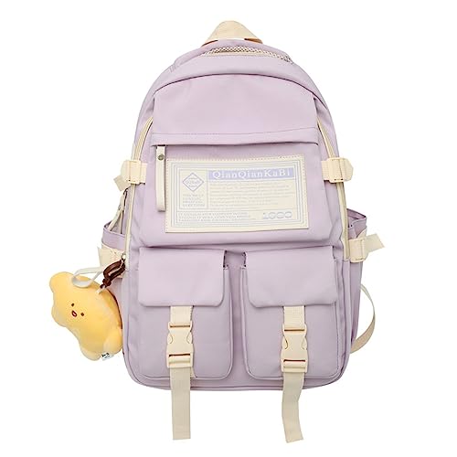 Large Preppy Backpack with Cute Pendant Korean Aesthetic College Backpack Kawaii Japanese Light Academia Laptop Bag (Purple,One Size)