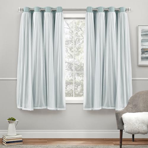 Image of TOWN & COUNTRY LUXE Talia Double Layer Indoor Curtains, Sheer and Room Darkening Blackout, Grommet Top, Energy Efficient, 2-Pack Set, 52 inchx63 inch, Mint Green