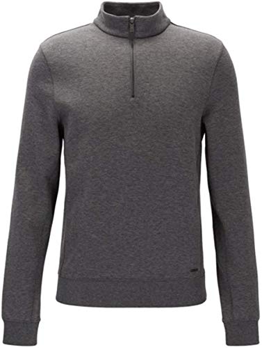 Hugo Boss Men's Siegal 05 10198018 Slim Fit Double face Quarter Zip Pullover (Medium Grey, Medium)