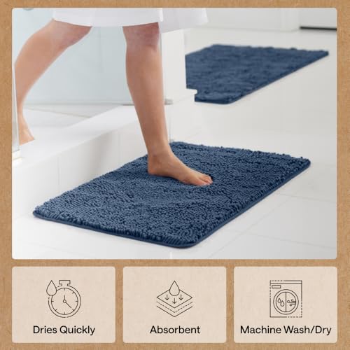 Image of Gorilla Grip Luxury Chenille Bathroom Rug Mat, 70x24, Extra Soft and Absorbent Shaggy Rugs, Machine Wash and Dry, Perfect Plush Carpet Mats for Tub, Shower, and Bath Room, Navy Blue