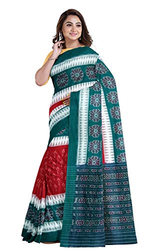 Image of Odisha Sambalpuri Handloom Ikat Women's Cotton Saree, Odisha Handloom Handmade Pure Cotton Khandua Saree, Ikkat Orissa Traditional Handloom Saree Without Blouse