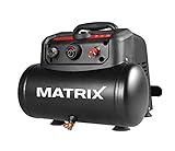 Matrix 240100155 Kompressor, Luftkompressor, Werkstattkompressor 1200W, Ölfreier Motor, 8 Bar, 6 Liter Tank, tragbar, 180 l/min, Schwarz