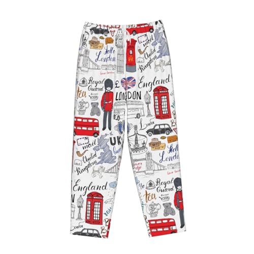 Pantalon pyjama flanelle femme confortable vêtement nuit imprimé à poches bas de nuit chaud I Love London