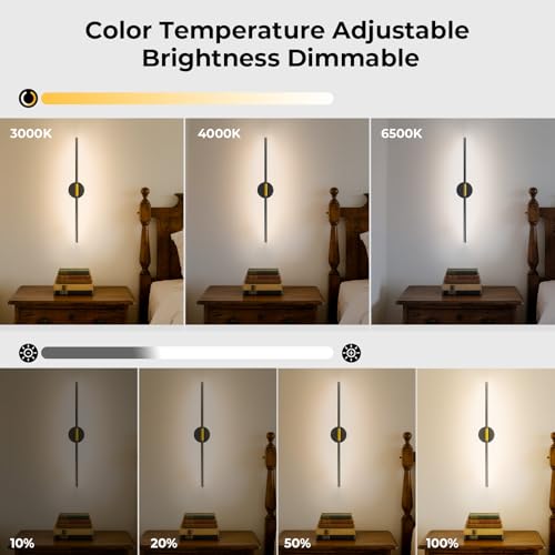 GvvooHome 28.3" Battery Operated Wall Sconces Set of 2, 360°Rotation Rechargeable Wall Lights with Remote Control, 3000K-6500K LED Detachable Wall Lamp for Bedroom, Hallway, Black Gold by GvvooHome - Used condition - Image 2