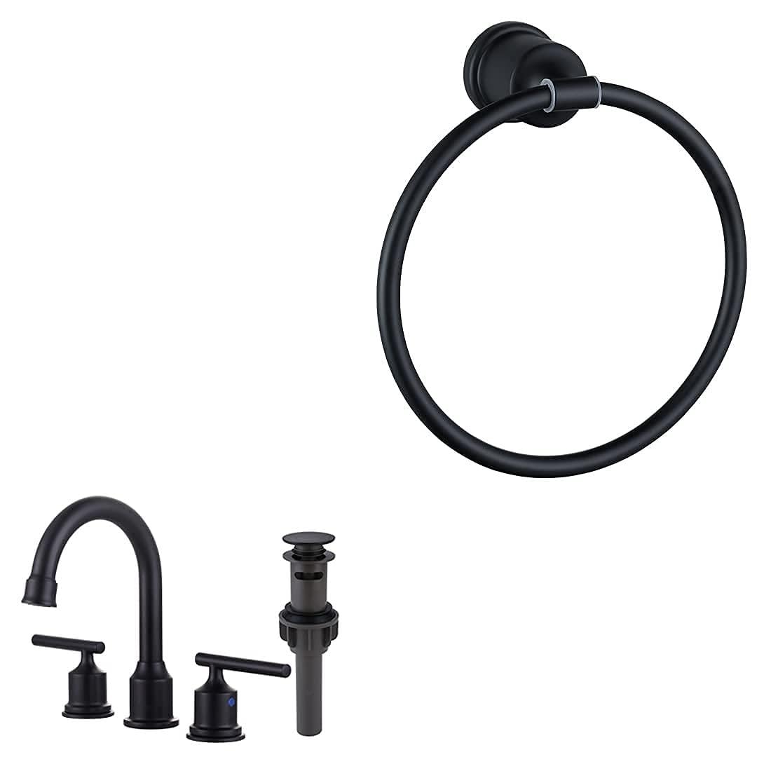 Jnfidosr Black 2 Handle Bathroom Faucet With Pop Up Drain And Bathroom Towel Ring