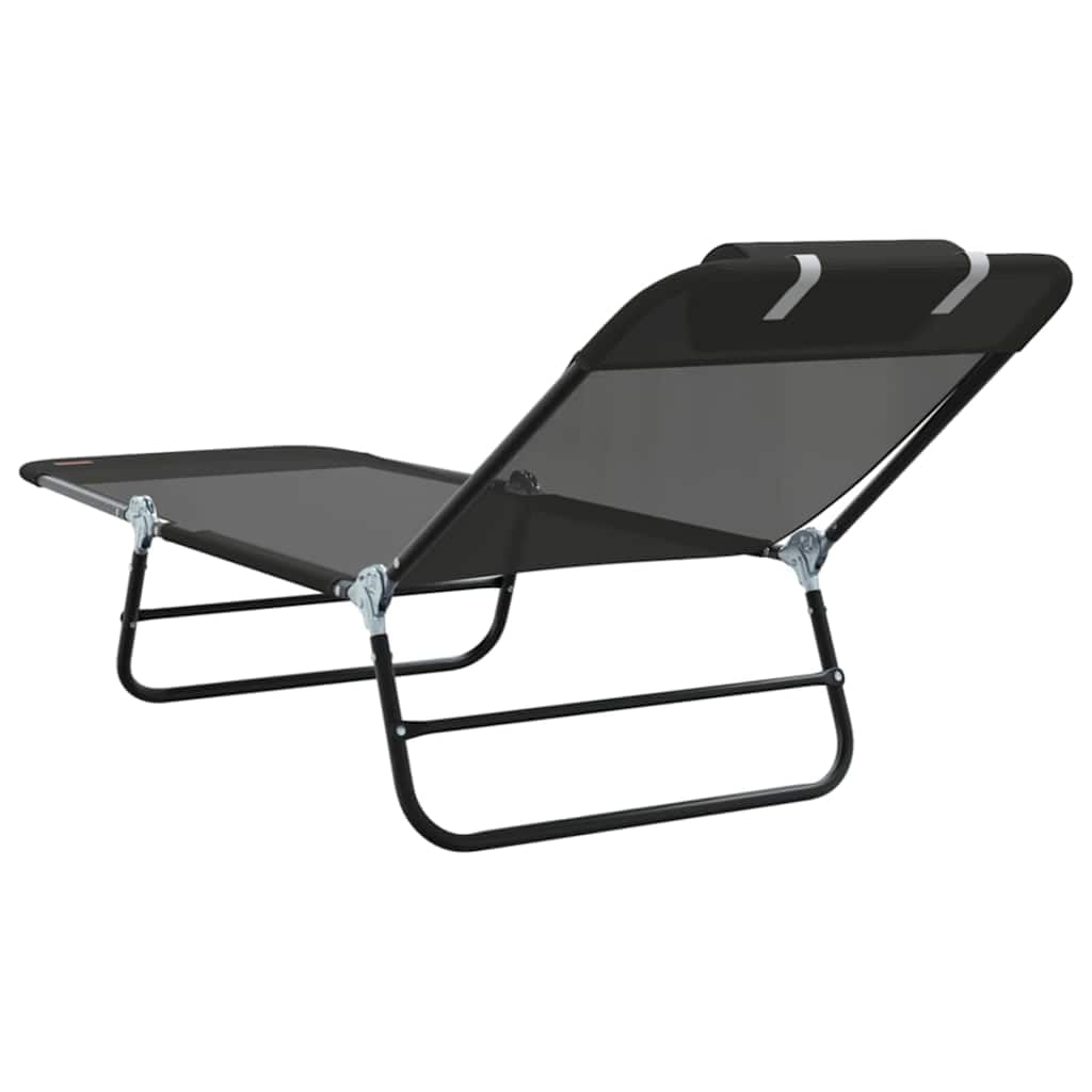 Składany leżak do opalania, czarny, 182 x 55 x 85,5 cm, tekstylenowy leżak ogrodowy na taras, basen, plażę, balkon, kemping, regulowane oparcie