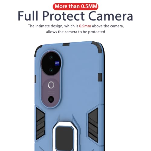 Image of Pikkme D5 Tough Armor Bumper Case | 360 Protection Case | Ring Holder Stand Back Cover for Vivo V40 5G / V40 Pro 5G / T3 Ultra 5G (Blue)