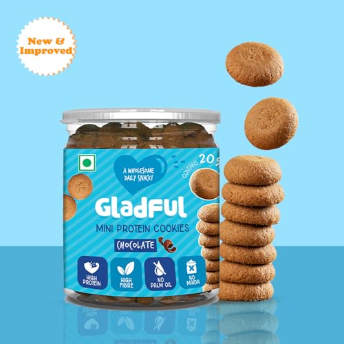 Gladful Chocolatey Protein Mini Cookies Biscuit for Kids & Families | High Protein | Made with Butter & Whole Wheat Atta | No Maida, No Palm Oil, No Preservatives | 150g (Pack of 1)