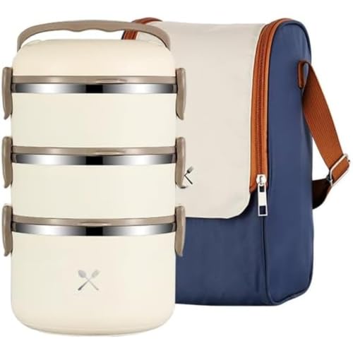 お弁当箱保温ディアローリング密閉便利ホットスープ保温袋2段3段4段ステンレス大容量真空おしゃれ通勤学校家庭用業務用 (3層+保温バッグ,a)