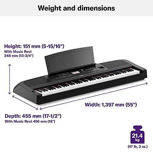 yamaha 88-key weighted digital piano with foot switch and music rest black-furniture stand sold separately 16764 x 4572 x 2032 cm dgx670b