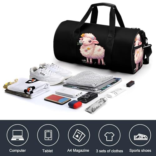 Cute Sheep with Flower Sports Gym Bag Travel Duffel Workout Bag with Adjustable Strap4