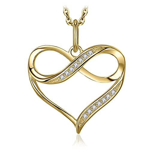 JewelryPalace Infini Pendentif Amour Coeur Cubique Zircon en Argent 925 Pour Femme, Plaque Or Jaune Colliers Infinity Pierre Fille de Bijoux, Collier Chaine Cadeau Anniversaire 45CM
