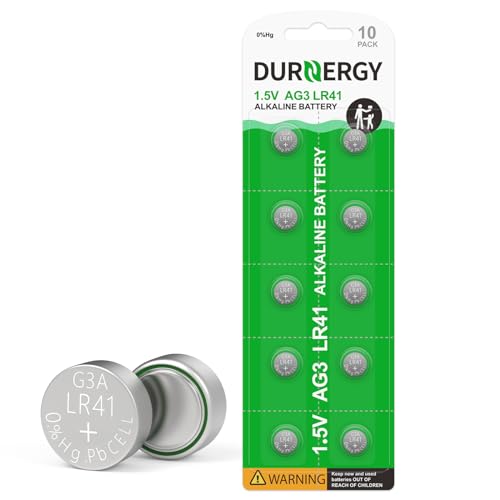 DURNERGY LR41 Batteries 10 Pack 384 392 Watch Battery 1.5 Volt Alkaline Battery AG3 Button Cell Batteries