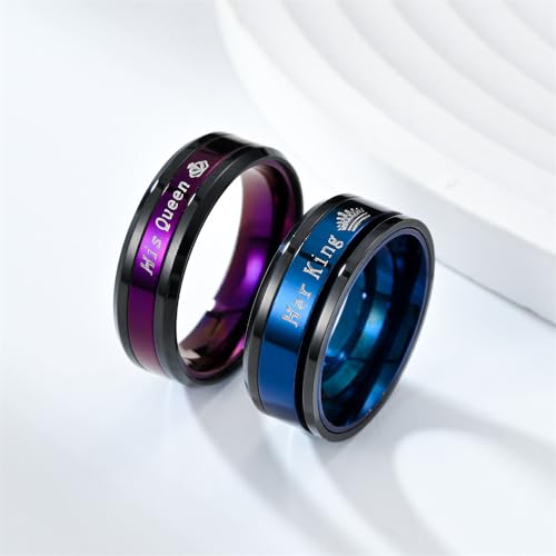 Couple Rings Blue Her King Purple His Queen Crown Stainless Steel Promise Rings Engagement Anniversary Wedding Bands2